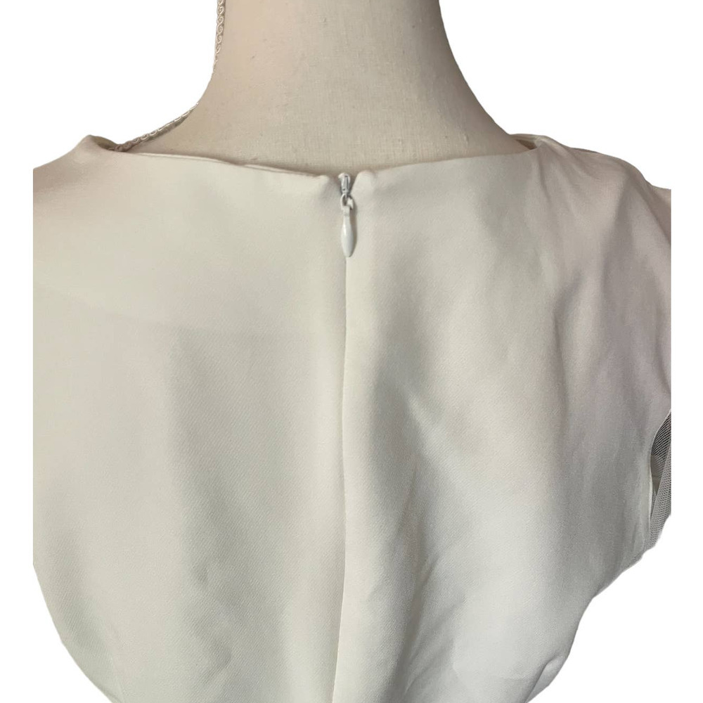 Why Dress Womens Bird Leaf Sleeve Mesh Top Blouse Crew Neck Size L White View 4